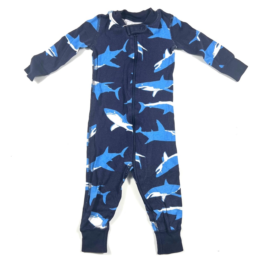 Hanna Andersson Shark Organic Cotton Zip Pajamas Navy Blue 12-18 Months 75cm